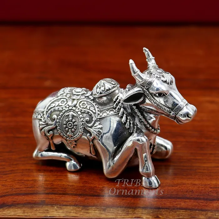 925 Sterling silver Lord Shiva Vahan Nandi Maharaj handmade small article for puja best gift for lord Shiva divine Nandi statue su995 TRIBAL ORNAMENTS Necklaces