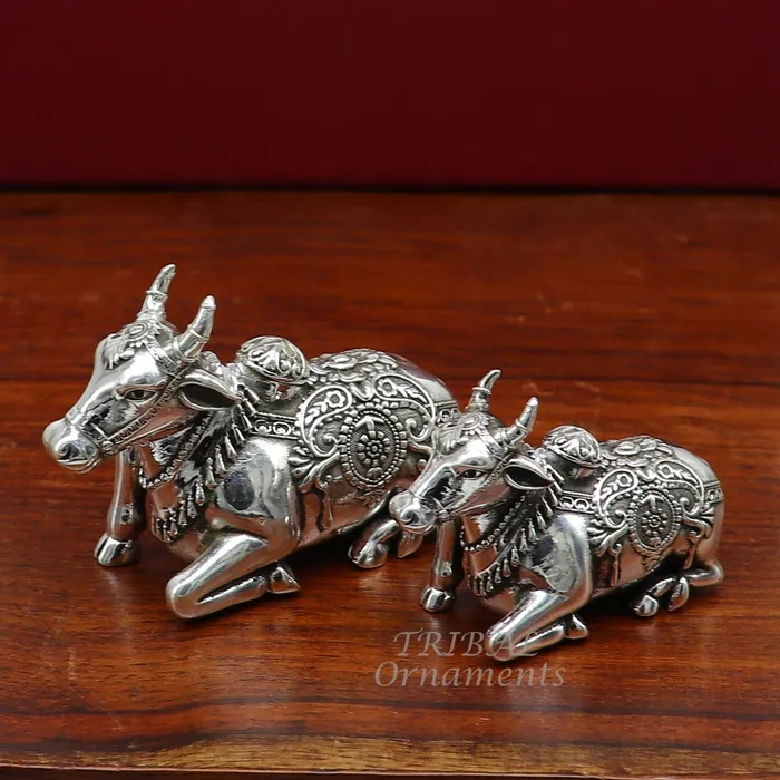 925 Sterling silver Lord Shiva Vahan Nandi Maharaj handmade small article for puja best gift for lord Shiva divine Nandi statue su995 TRIBAL ORNAMENTS Necklaces