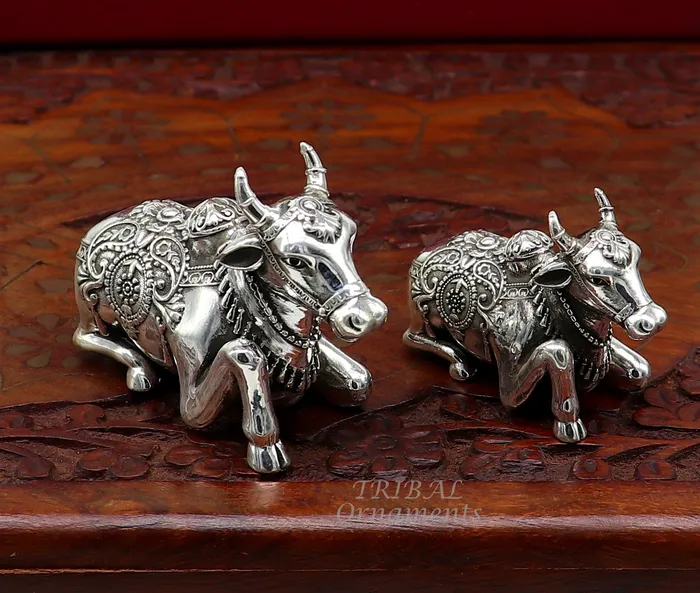 925 Sterling silver Lord Shiva Vahan Nandi Maharaj handmade small article for puja best gift for lord Shiva divine Nandi statue su995 TRIBAL ORNAMENTS Necklaces