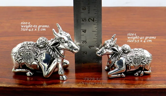 925 Sterling silver Lord Shiva Vahan Nandi Maharaj handmade small article for puja best gift for lord Shiva divine Nandi statue su995 TRIBAL ORNAMENTS Necklaces