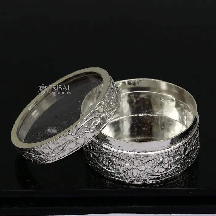999 pure silver small prasadam box kajal box Tobacco box storage box silver utensils silver box personal box worshiping box stb831 TRIBAL ORNAMENTS Rings