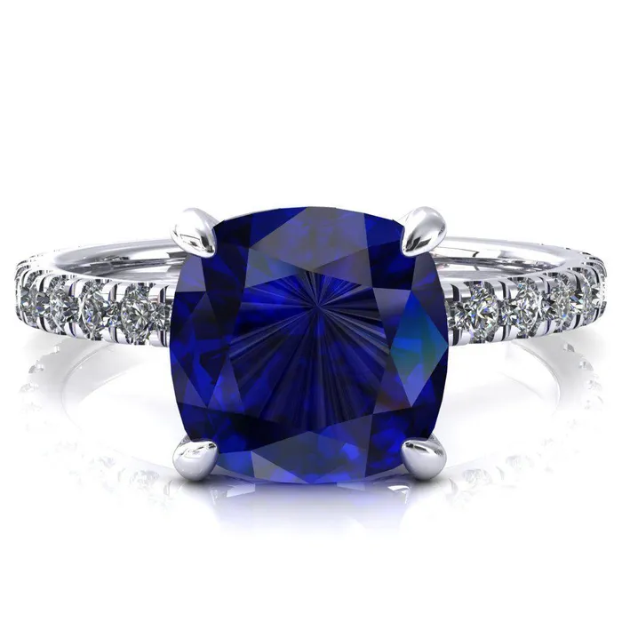 Alessi Cushion Blue Sapphire 4 Claw Prong 34 Micro Pave Engagement Ring Fire Brilliance Rings Alessi Cushion Blue Sapphire 4 Claw Prong 34 Micro Pave Engagement Ring Fire Brilliance Rings