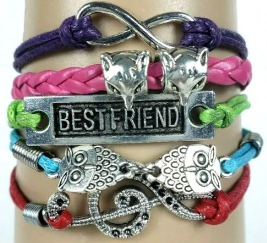 alice Bracelets AZ1244 Multi Color Best Friend Owl Music Wolf Infinity Leather Layer Bracelet alice Bracelets AZ1244 Multi Color Best Friend Owl Music Wolf Infinity Leather Layer Bracelet