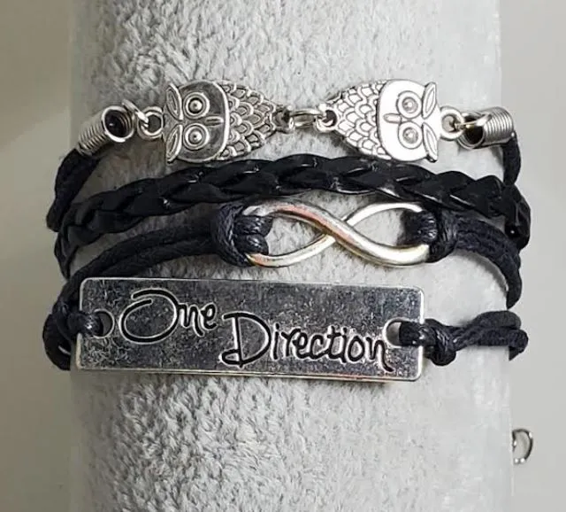 alice Bracelets B612 Black Owl One Direction Infinity Leather Layer Bracelet