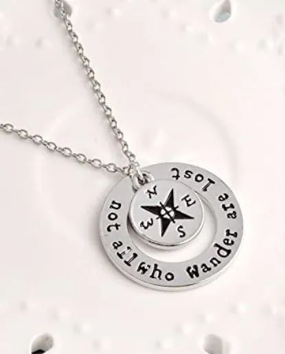 alice N275 Silver Not All Who Wander Are Lost Necklace with FREE EARRINGS Necklaces alice N275 Silver Not All Who Wander Are Lost Necklace with FREE EARRINGS Necklaces