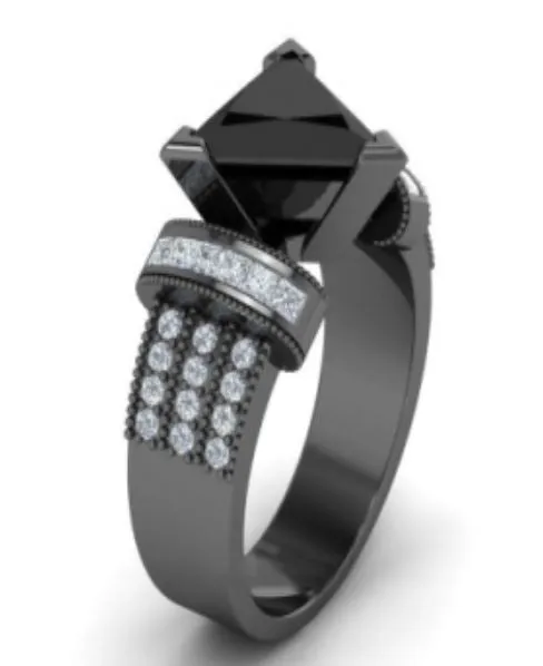 alice Rings R675 Gun Metal Black Triangle Gemstone Rhinestone Ring