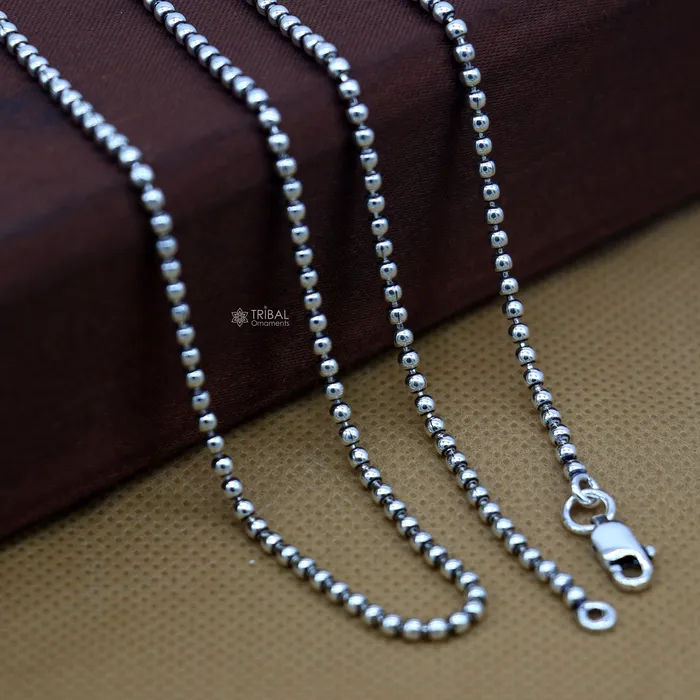 All size 925 sterling silver handmade customized fancy stylish 2mm silver beaded chain necklace chain best gifting jewelry ch583 TRIBAL ORNAMENTS Necklaces All size 925 sterling silver handmade customized fancy stylish 2mm silver beaded chain necklace chain best gifting jewelry ch583 TRIBAL ORNAMENTS Necklaces