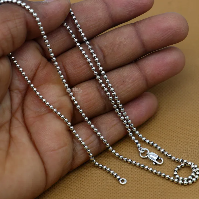 All size 925 sterling silver handmade customized fancy stylish 2mm silver beaded chain necklace chain best gifting jewelry ch583 TRIBAL ORNAMENTS Necklaces All size 925 sterling silver handmade customized fancy stylish 2mm silver beaded chain necklace chain best gifting jewelry ch583 TRIBAL ORNAMENTS Necklaces