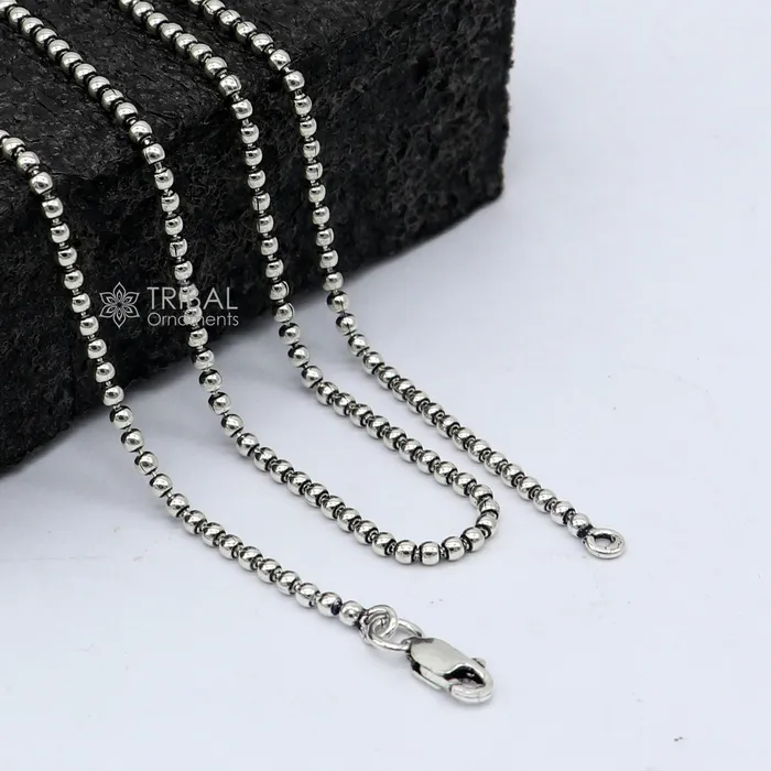 All size 925 sterling silver handmade customized fancy stylish 2mm silver beaded chain necklace chain best gifting jewelry ch583 TRIBAL ORNAMENTS Necklaces All size 925 sterling silver handmade customized fancy stylish 2mm silver beaded chain necklace chain best gifting jewelry ch583 TRIBAL ORNAMENTS Necklaces