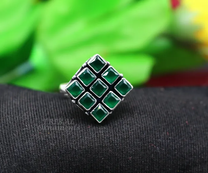 Amazing green stone Modern cultural fashionable 925 sterling silver adjustable ring best gift for hergirls charming jewelry india sr352 TRIBAL ORNAMENTS Rings