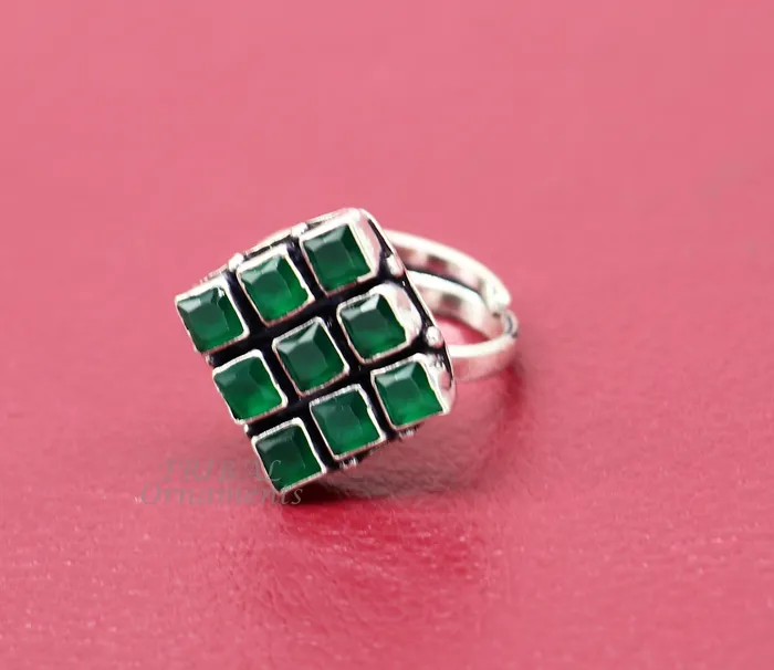 Amazing green stone Modern cultural fashionable 925 sterling silver adjustable ring best gift for hergirls charming jewelry india sr352 TRIBAL ORNAMENTS Rings Amazing green stone Modern cultural fashionable 925 sterling silver adjustable ring best gift for hergirls charming jewelry india sr352 TRIBAL ORNAMENTS Rings