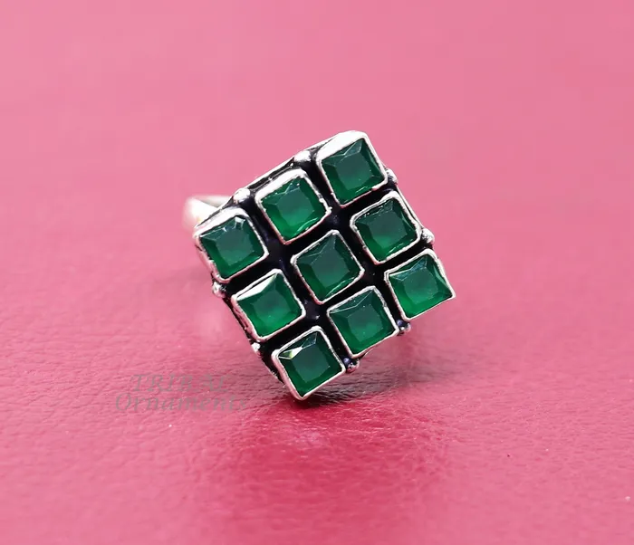 Amazing green stone Modern cultural fashionable 925 sterling silver adjustable ring best gift for hergirls charming jewelry india sr352 TRIBAL ORNAMENTS Rings Amazing green stone Modern cultural fashionable 925 sterling silver adjustable ring best gift for hergirls charming jewelry india sr352 TRIBAL ORNAMENTS Rings