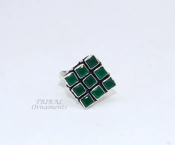 Amazing green stone Modern cultural fashionable 925 sterling silver adjustable ring best gift for hergirls charming jewelry india sr352 TRIBAL ORNAMENTS Rings Amazing green stone Modern cultural fashionable 925 sterling silver adjustable ring best gift for hergirls charming jewelry india sr352 TRIBAL ORNAMENTS Rings