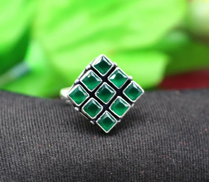 Amazing green stone Modern cultural fashionable 925 sterling silver adjustable ring best gift for hergirls charming jewelry india sr352 TRIBAL ORNAMENTS Rings Amazing green stone Modern cultural fashionable 925 sterling silver adjustable ring best gift for hergirls charming jewelry india sr352 TRIBAL ORNAMENTS Rings