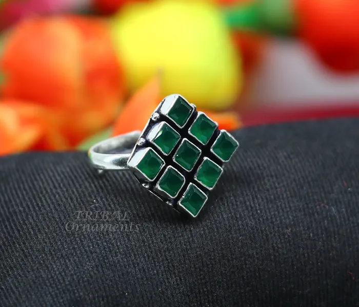 Amazing green stone Modern cultural fashionable 925 sterling silver adjustable ring best gift for hergirls charming jewelry india sr352 TRIBAL ORNAMENTS Rings Amazing green stone Modern cultural fashionable 925 sterling silver adjustable ring best gift for hergirls charming jewelry india sr352 TRIBAL ORNAMENTS Rings