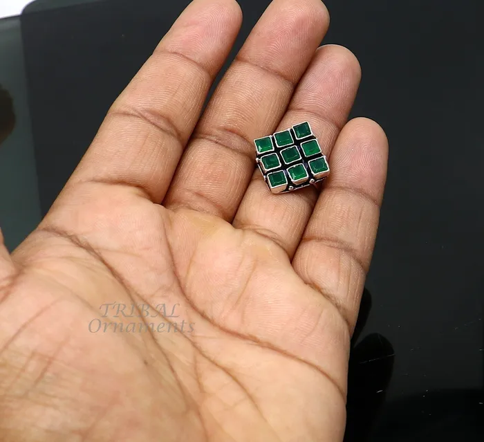 Amazing green stone Modern cultural fashionable 925 sterling silver adjustable ring best gift for hergirls charming jewelry india sr352 TRIBAL ORNAMENTS Rings Amazing green stone Modern cultural fashionable 925 sterling silver adjustable ring best gift for hergirls charming jewelry india sr352 TRIBAL ORNAMENTS Rings