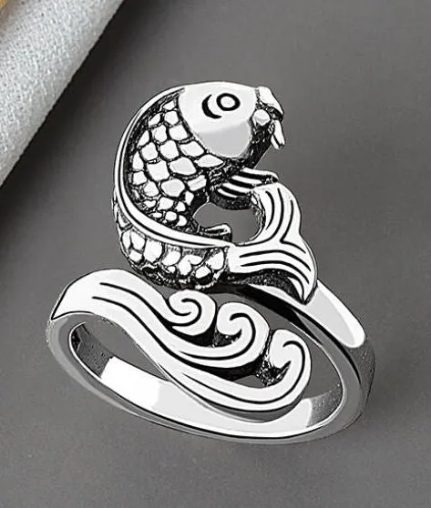 AR06 Silver Koi Fish Adjustable Ring POLLY Rings