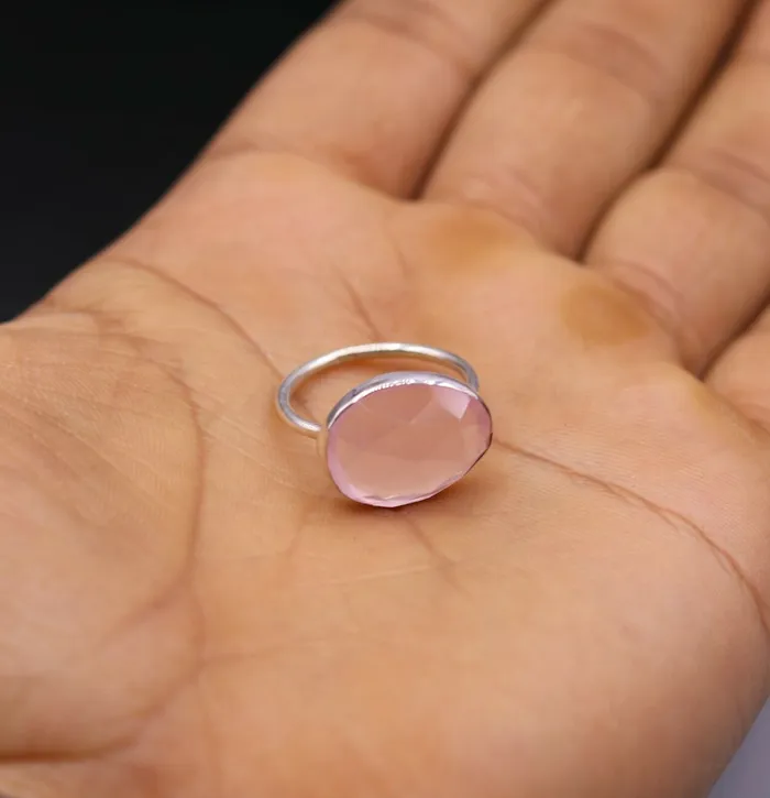 AWESOME PINK ROSE QUARTZ 925 SOLID SILVER HANDMADE RING BAND UNISEX sr118 TRIBAL ORNAMENTS Rings