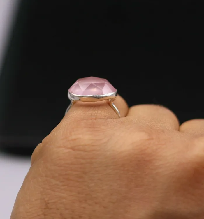 AWESOME PINK ROSE QUARTZ 925 SOLID SILVER HANDMADE RING BAND UNISEX sr118 TRIBAL ORNAMENTS Rings