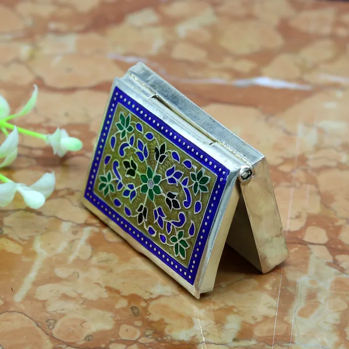Awesome vintage style 925 pure silver green floral enamel work trinket box jewelry box pills box silver articles brides gifting stb22 TRIBAL ORNAMENTS Rings