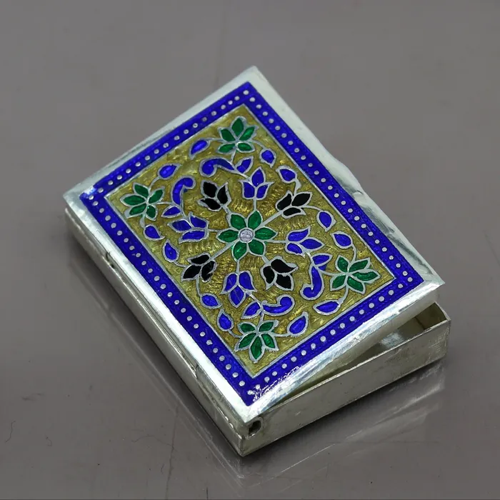 Awesome vintage style 925 pure silver green floral enamel work trinket box jewelry box pills box silver articles brides gifting stb22 TRIBAL ORNAMENTS Rings