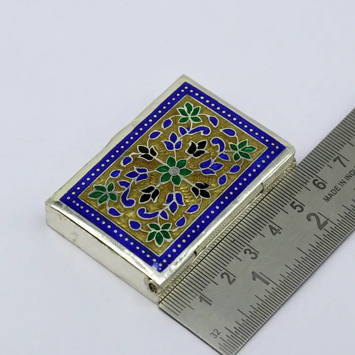 Awesome vintage style 925 pure silver green floral enamel work trinket box jewelry box pills box silver articles brides gifting stb22 TRIBAL ORNAMENTS Rings