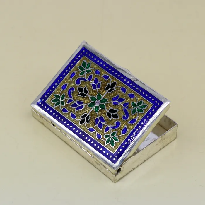 Awesome vintage style 925 pure silver green floral enamel work trinket box jewelry box pills box silver articles brides gifting stb22 TRIBAL ORNAMENTS Rings