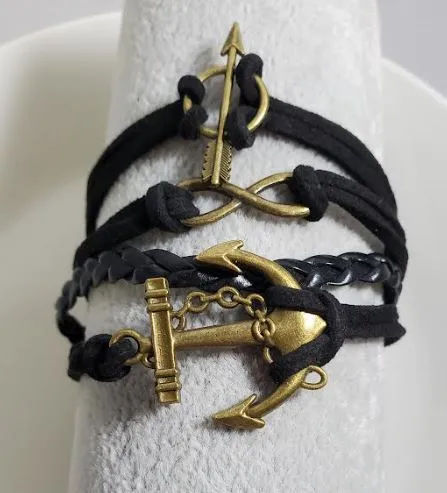 AZ1085 Black Arrow Anchor Infinity Layer Leather Bracelet alice Bracelets