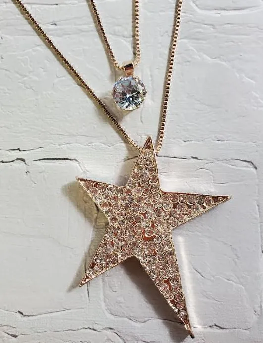 AZ1509 Rose Gold Rhinestone Star Necklace with FREE Earrings polly Necklaces