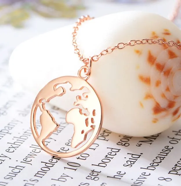 AZ316 Rose Gold Globe Necklace with FREE EARRINGS alice Necklaces