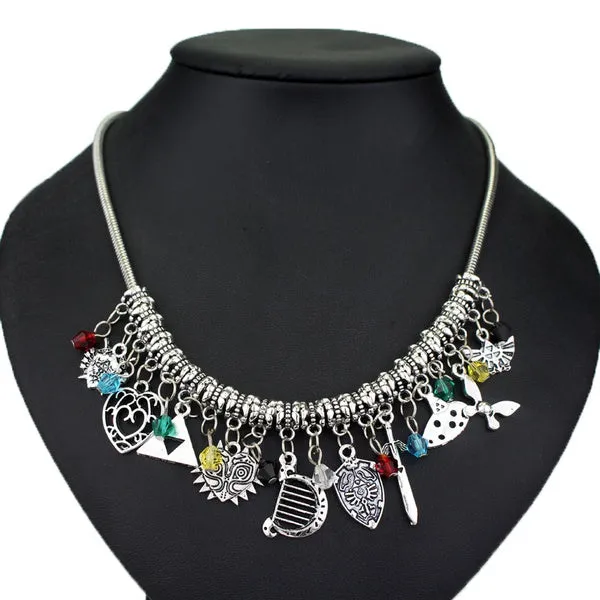 AZ55 Silver 21 Charm Chain Necklace with Free Earrings SUPER VALUE alice Necklaces AZ55 Silver 21 Charm Chain Necklace with Free Earrings SUPER VALUE alice Necklaces