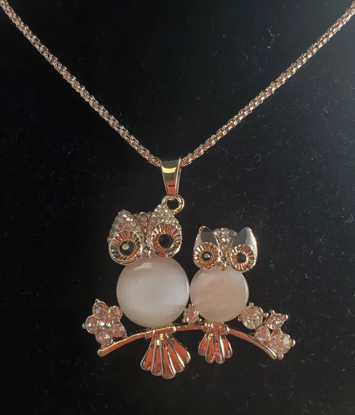 AZ612 Rose Gold Mommy Baby Owl Moonstone Necklace with FREE Earrings polly Necklaces