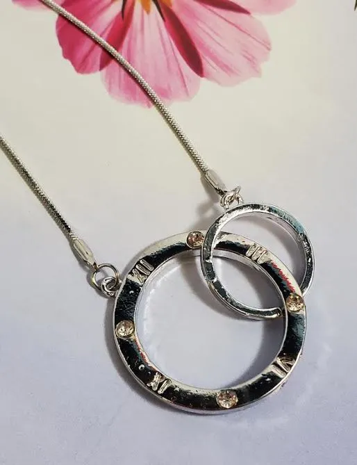 AZ678 Silver Double Hoop Necklace with FREE EARRINGS polly Necklaces