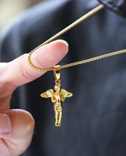 AZ960 Gold Angel Pendant Necklace with Free Earrings alice Necklaces