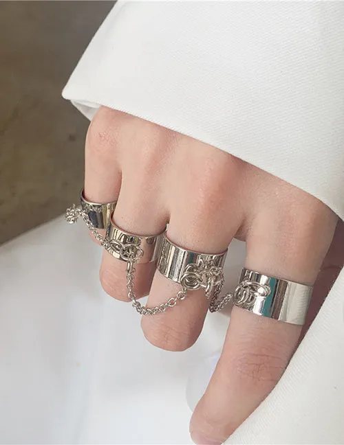 B1099 Silver Adjustable Finger Chain 02 Rings
