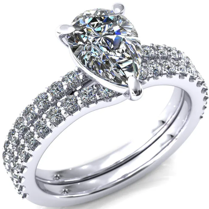 Beatrisa Pear Center Stone 34 Eternity 3 Prong Engagement Ring Fire Brilliance Rings Beatrisa Pear Center Stone 34 Eternity 3 Prong Engagement Ring Fire Brilliance Rings