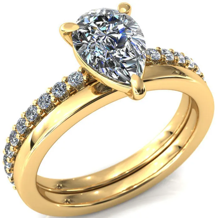 Beatrisa Pear Center Stone 34 Eternity 3 Prong Engagement Ring Fire Brilliance Rings