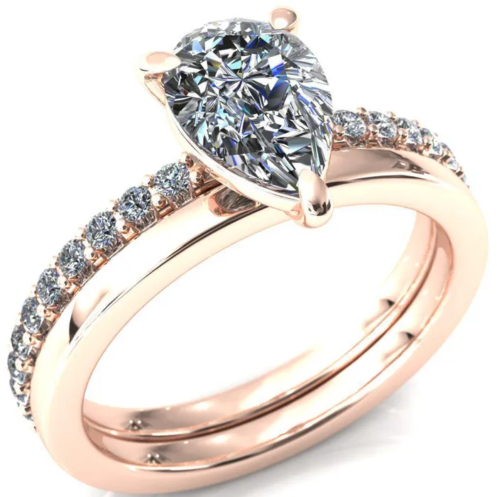 Beatrisa Pear Center Stone 34 Eternity 3 Prong Engagement Ring Fire Brilliance Rings