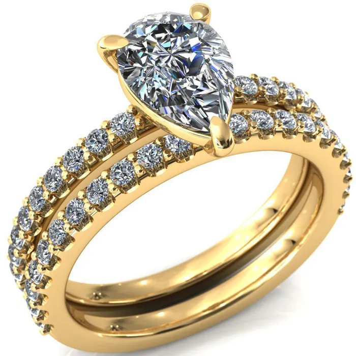 Beatrisa Pear Center Stone 34 Eternity 3 Prong Engagement Ring Fire Brilliance Rings