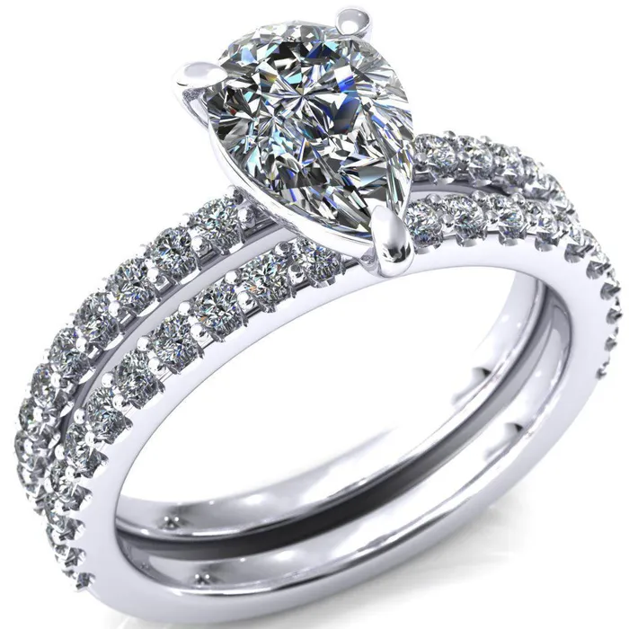 Beatrisa Pear Center Stone 34 Eternity 3 Prong Engagement Ring Fire Brilliance Rings