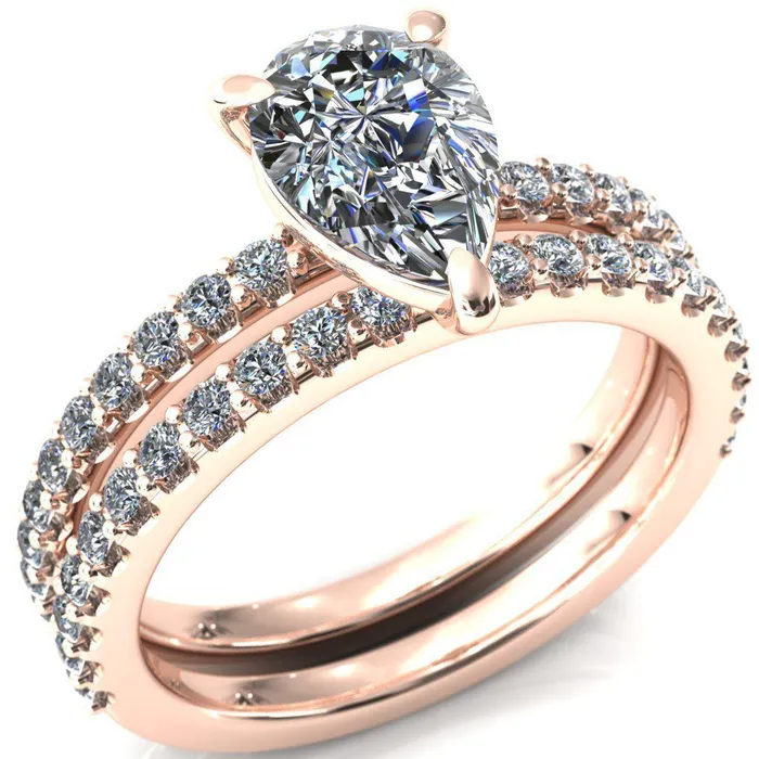 Beatrisa Pear Center Stone 34 Eternity 3 Prong Engagement Ring Fire Brilliance Rings