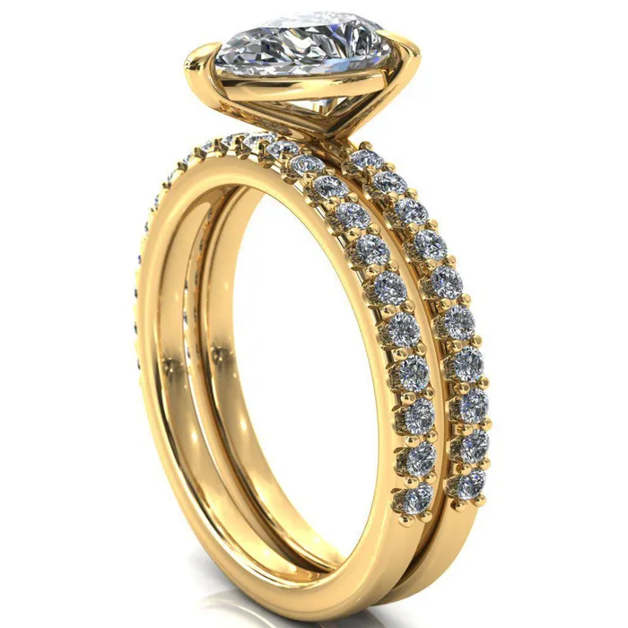 Beatrisa Pear Center Stone 34 Eternity 3 Prong Engagement Ring Fire Brilliance Rings