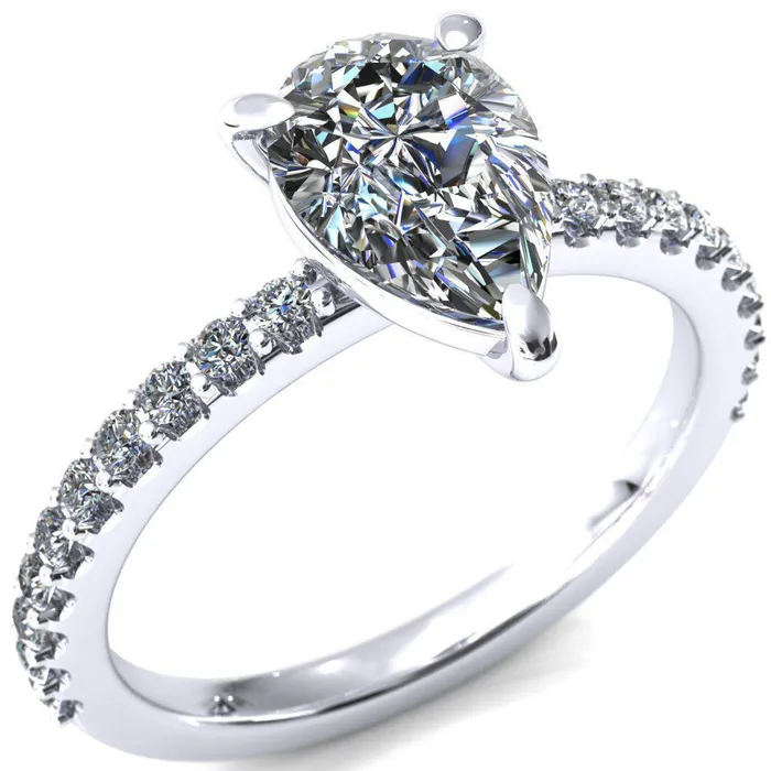 Beatrisa Pear Center Stone 34 Eternity 3 Prong Engagement Ring Fire Brilliance Rings