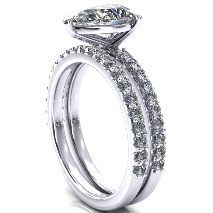 Beatrisa Pear Center Stone 34 Eternity 3 Prong Engagement Ring Fire Brilliance Rings
