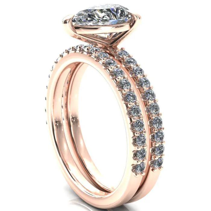 Beatrisa Pear Center Stone 34 Eternity 3 Prong Engagement Ring Fire Brilliance Rings