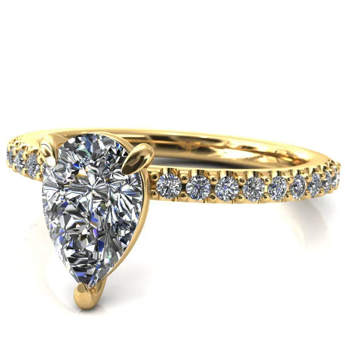 Beatrisa Pear Center Stone 34 Eternity 3 Prong Engagement Ring Fire Brilliance Rings