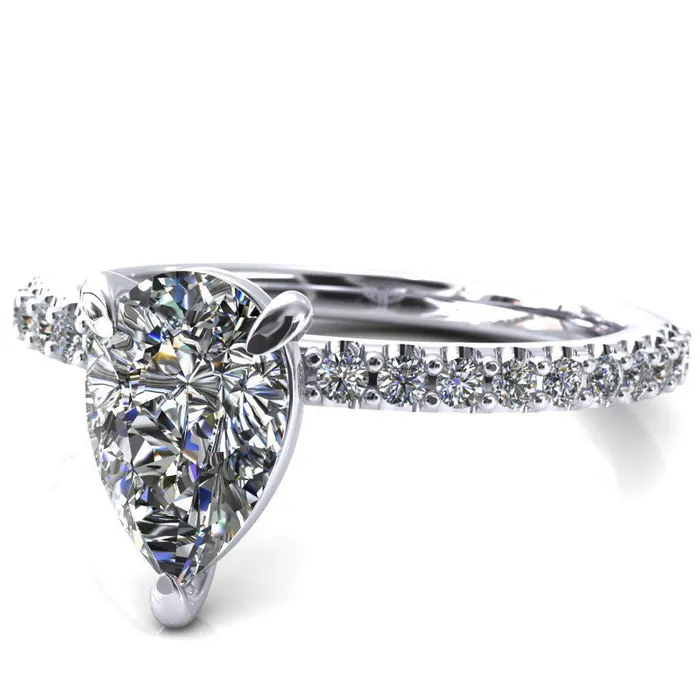 Beatrisa Pear Center Stone 34 Eternity 3 Prong Engagement Ring Fire Brilliance Rings