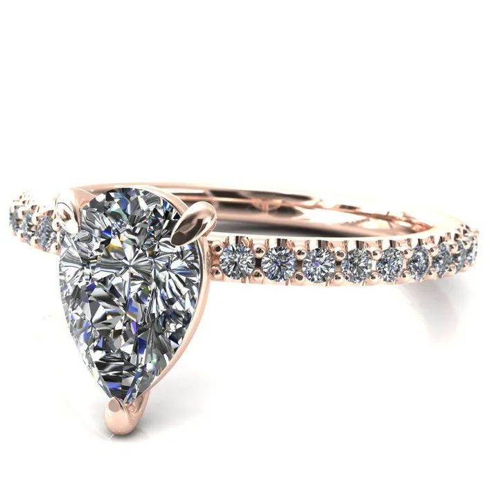 Beatrisa Pear Center Stone 34 Eternity 3 Prong Engagement Ring Fire Brilliance Rings