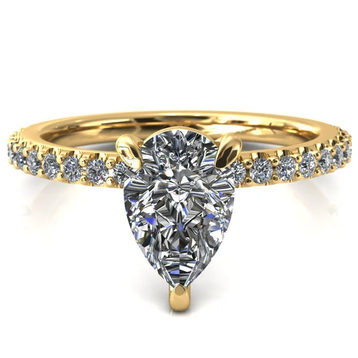 Beatrisa Pear Center Stone 34 Eternity 3 Prong Engagement Ring Fire Brilliance Rings