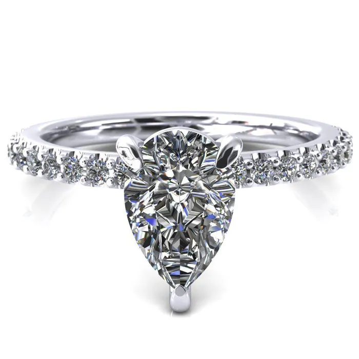 Beatrisa Pear Center Stone 34 Eternity 3 Prong Engagement Ring Fire Brilliance Rings